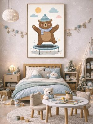 Whimsical Bear Wall Art Print – Cute Animal Illustration for Nursery, Kids Room & Playroom Decor