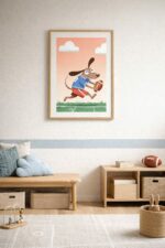 Whimsical Dog Football Wall Art Print – Cute Sports Animal Illustration for Nursery, Kids Room & Playroom Decor