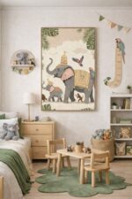 Whimsical Elephant Parade Wall Art Print – Cute Jungle Animal Illustration for Nursery, Kids Room & Playroom Decor