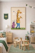 Whimsical Giraffe Golf Wall Art Print – Cute Animal Illustration for Nursery, Kids Room & Playroom Decor