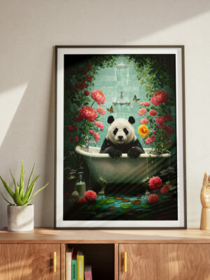 Whimsical Panda in Bathtub Art Print, Surreal Animal Wall Decor, Cute Funny Illustration, Playful Home