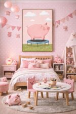 Whimsical Pig Wall Art Print – Cute Animal Illustration for Nursery, Kids Room & Playroom Decor