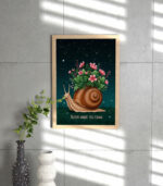 Whimsical Snail Wall Art | "Bloom Where You Crawl" Printable | Floral Night Sky Decor | Motivational Animal Poster