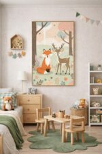 Whimsical Woodland Animals Wall Art Print – Cute Forest Illustration for Nursery, Kids Room & Playroom Decor