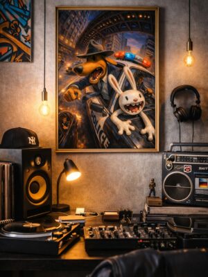 Wild Police Chase – Cinematic Cartoon Wall Art Print