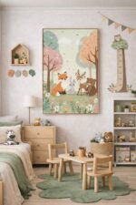 Woodland Friends Wall Art Print – Cute Forest Animals Illustration for Nursery, Kids Room & Baby Decor