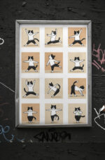 Yoga Cat Art Print, Funny Cartoon Wall Poster, Cute Relaxing Cat Illustration, Humorous Home & Yoga Room Decor