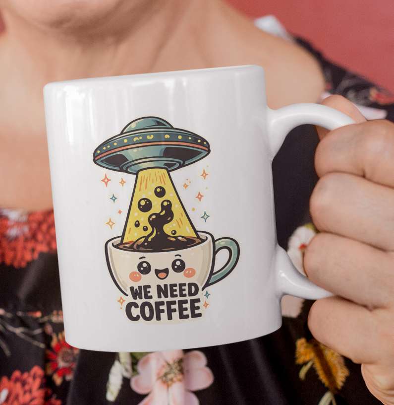 We Need Coffee Alien UFO Funny Mug - Image 2