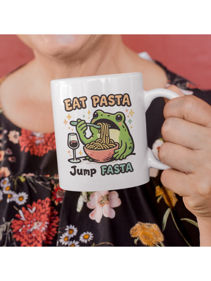 Eat Pasta Jump Fasta Mug – Funny Frog Pasta Coffee Cup