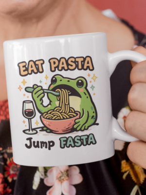 Eat Pasta Jump Fasta Mug – Funny Frog Pasta Coffee Cup