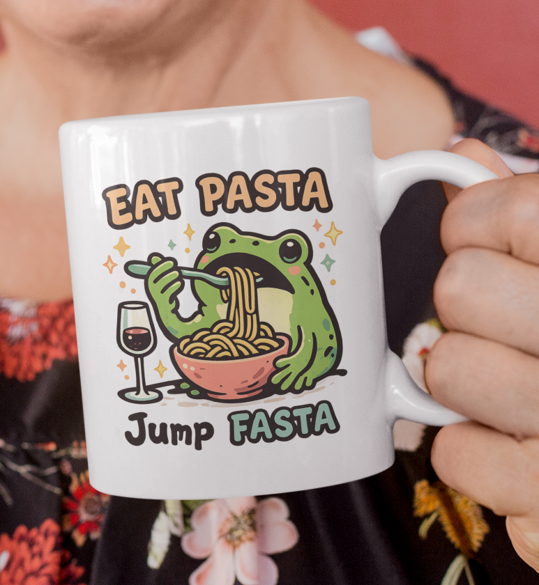 Eat Pasta Jump Fasta Mug – Funny Frog Pasta Coffee Cup