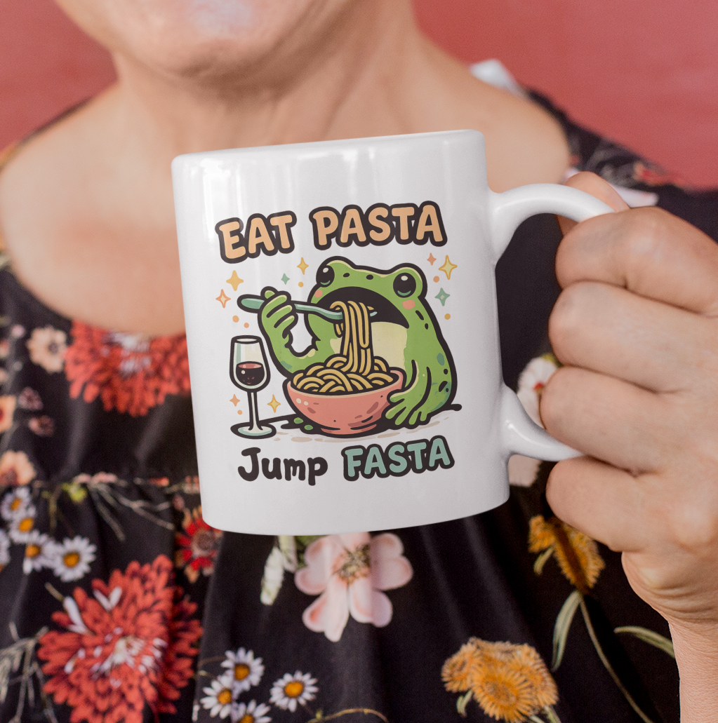 Eat Pasta Jump Fasta Mug – Funny Frog Pasta Coffee Cup