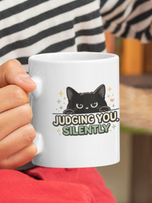 Judging You Silently Black Cat Mug – Funny Sarcastic Cup