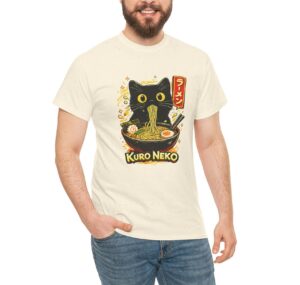 Kuro Neko Ramen Premium Cotton T-Shirt – Luxury Japanese Graphic Tee with Black Cat Illustration & Streetwear Anime Aesthetic