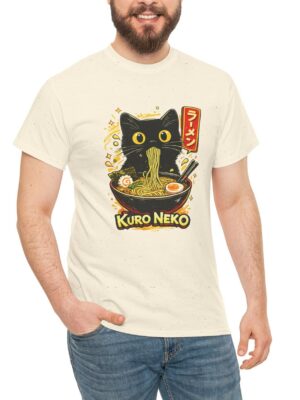 Kuro Neko Ramen Premium Cotton T-Shirt – Luxury Japanese Graphic Tee with Black Cat Illustration & Streetwear Anime Aesthetic