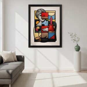 Modern Cubist Woman Wall Art Print – Abstract Geometric Portrait, Bold Color Block Illustration, Contemporary Statement Decor