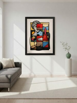 Modern Cubist Woman Wall Art Print – Abstract Geometric Portrait, Bold Color Block Illustration, Contemporary Statement Decor