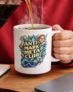 Anti Mark Meta Club Mug – Bold Social Media Satire Coffee Cup, Blue Explosive Graphic Ceramic Statement