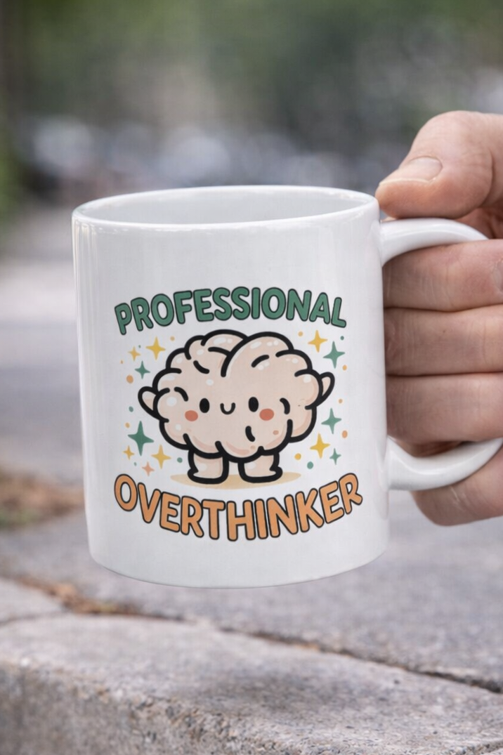 Professional Overthinker Funny Brain Mug – Office Humor Cup