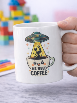 We Need Coffee Alien UFO Funny Mug
