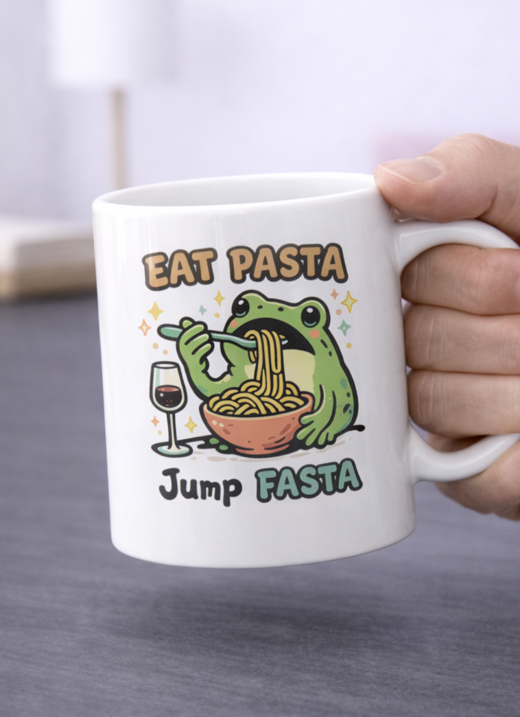 Eat Pasta Jump Fasta Mug – Funny Frog Pasta Coffee Cup - Image 2