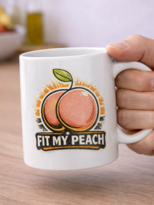 Fit My Peach Retro Fruit Humor Mug
