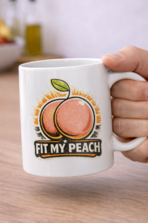 Fit My Peach Retro Fruit Humor Mug