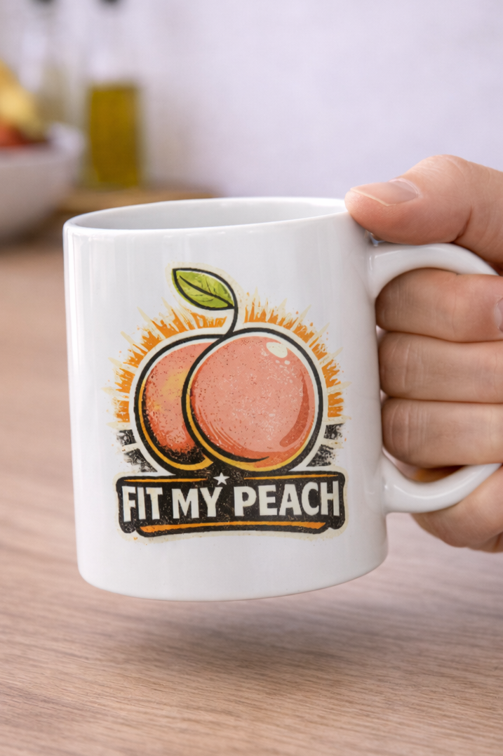 Fit My Peach Retro Fruit Humor Mug