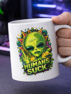 Humans Suck Alien Graphic Mug