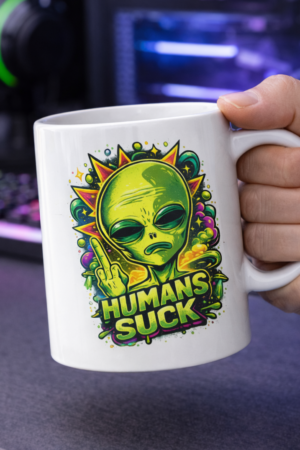 Humans Suck Alien Graphic Mug