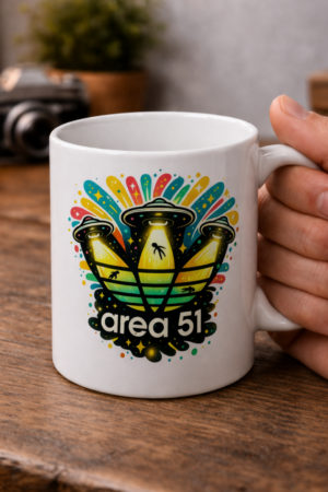 Area 51 Mug – UFO Abduction Neon Design