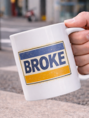 Broke Minimalist Mug – Vintage Blue Stripe Design