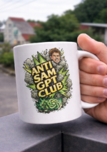 Anti Sam GPT Club Mug – Bold AI Parody Humor Coffee Cup, Green Explosive Tech Satire Ceramic Mug