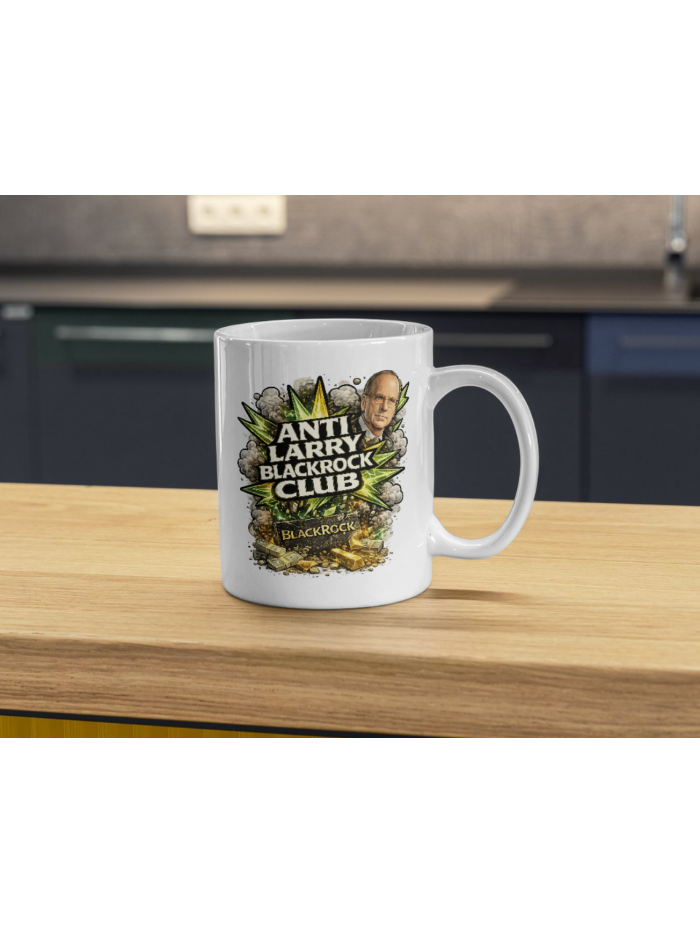 Anti Larry BlackRock Club Mug – Bold Finance Satire Coffee Cup, Green Explosive Statement Ceramic