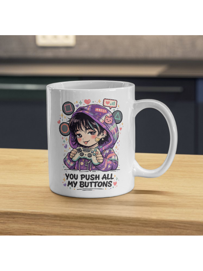 You Push All My Buttons Mug – Cute Gamer Girl Controller Design