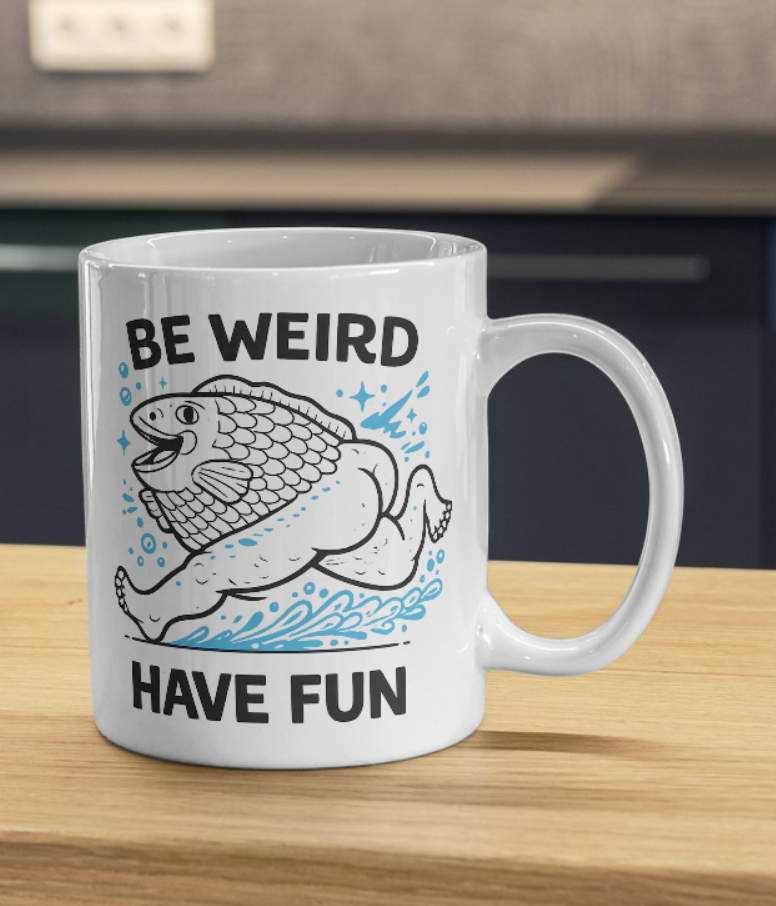 Be Weird Have Fun Funny Fish Body Mug - Image 2