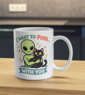 Cute Alien & Black Cat Mug – Cosmic Coffee Lover Gift