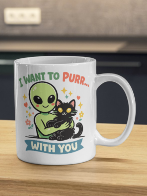 Cute Alien & Black Cat Mug – Cosmic Coffee Lover Gift