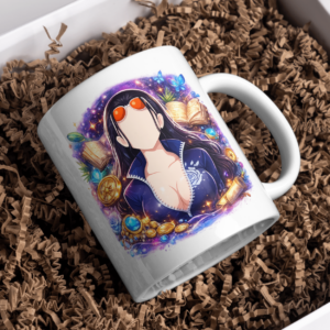 Elegant Anime Scholar Woman Ceramic Coffee Mug