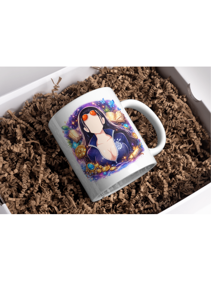Elegant Anime Scholar Woman Ceramic Coffee Mug