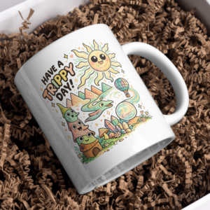 Have a Trippy Day Mug – Psychedelic Sun & Fantasy Mushroom Art