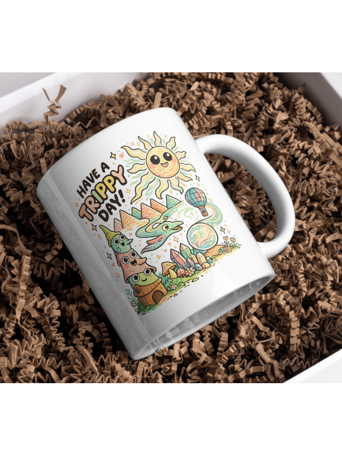 Have a Trippy Day Mug – Psychedelic Sun & Fantasy Mushroom Art