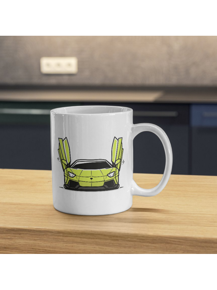 Lime Supercar Mug – Exotic Sports Car Door Up Design