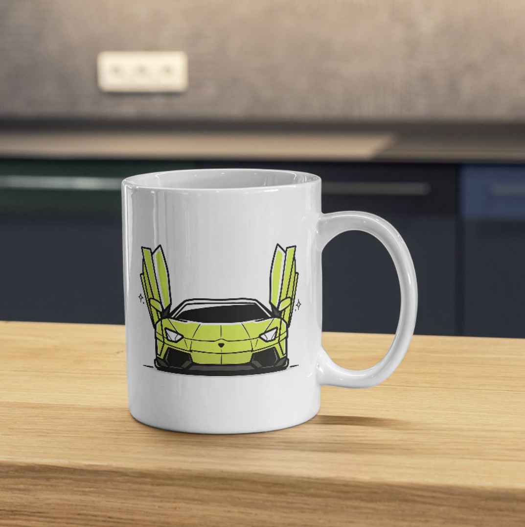 Lime Supercar Mug – Exotic Sports Car Door Up Design