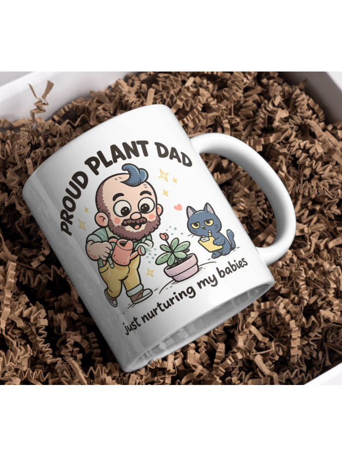 Proud Plant Dad Mug – Funny Gardening Cat Lover Design