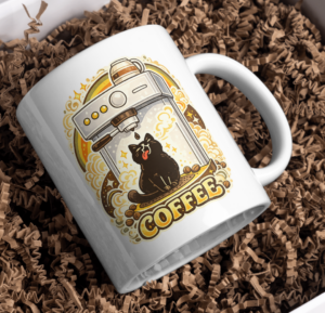 Coffee Cat Barista Mug – Cute Espresso Machine Design