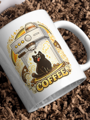 Coffee Cat Barista Mug – Cute Espresso Machine Design