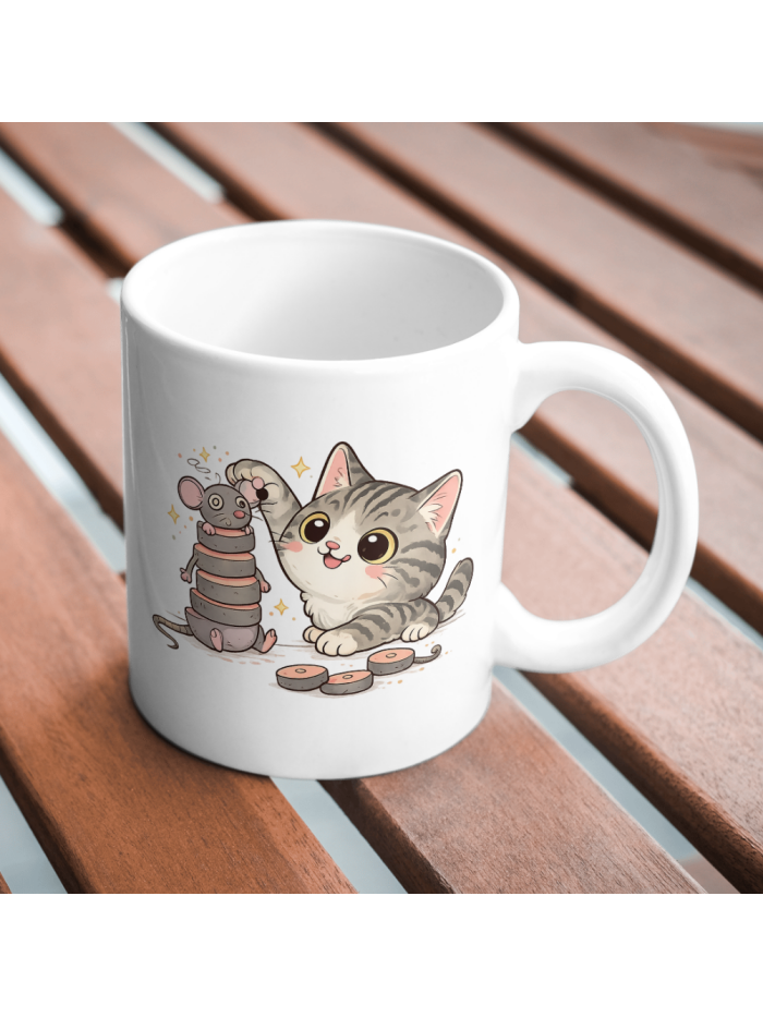 Curious Kitten & Mouse – Playful Mug
