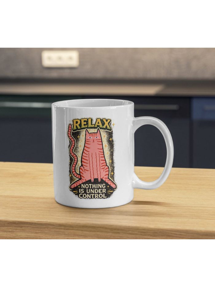 Relax Nothing Is Under Control Cat Mug – Funny Pink Kitty Cup