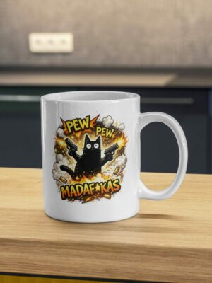 Pew Pew Madafkas Funny Cat Mug – Chaos Mode Coffee Cup